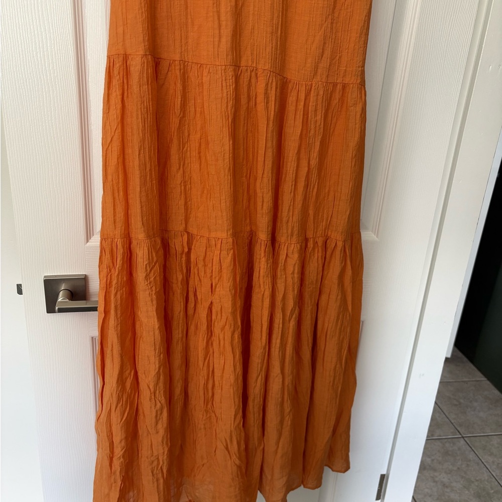 NWT Mango Orange Tiered V‑Neck Maxi Vacation dress - Picture 8 of 10
